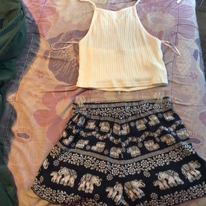 white crop top, with navy blue shorts